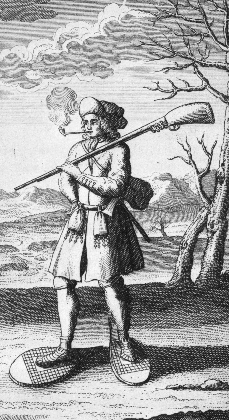 Canadien allant en guerre en raquette, Claude-Charles Bacqueville de La Potherie, 1722