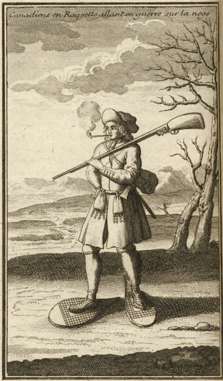 Canadien allant en guerre en raquette, Claude-Charles Bacqueville de La Potherie, 1722
