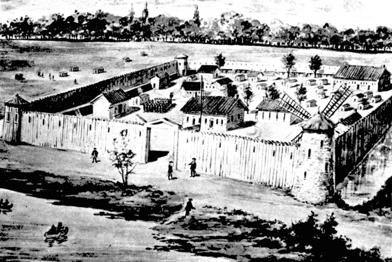 The First Forts in Montréal, Fort Rémy in 1689. Reconstitution by A-S. Brodeur, 1893