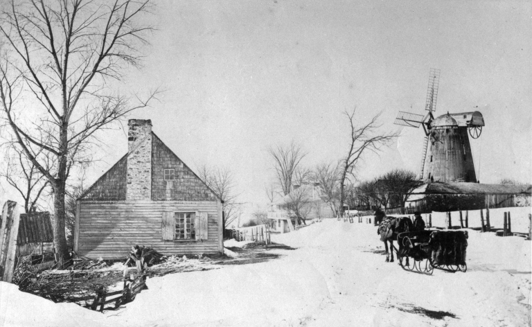 Maison de ferme et moulin à vent Fleming, Lasalle, près de Montréal, QC, vers 1870